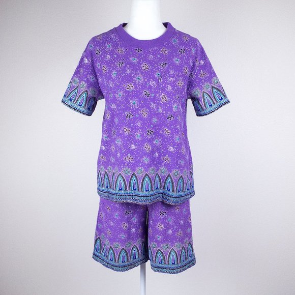 Vintage Printed Shorts & T-Shirt Two Piece Matching Set M - Picture 1 of 13